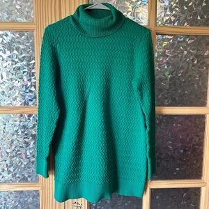 Lands End Green Turtleneck Cable Knit Sweater Oversized Long Women's Sz Medium